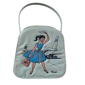 Vintage "Ponytail" Barbie Inspired Light Blue Doll Airplane Travel Case Purse